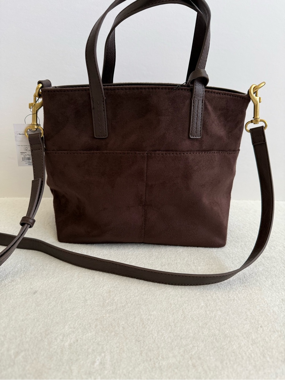 Brown Faux Suede Mini Tote Bag Crossbody Tassel Boho Casual NWT Sonoma - Picture 3 of 6